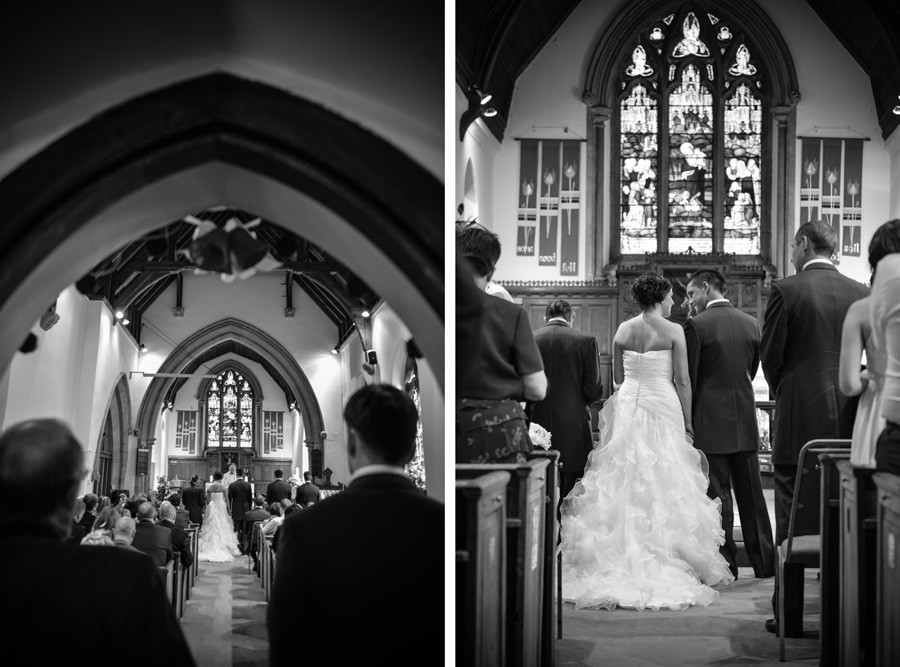 wedding couple getting married inside St James Church in Weddington