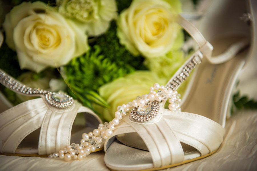 Bridal preparation shoe shot on her wedding day in Nuneaton, Warwickshire