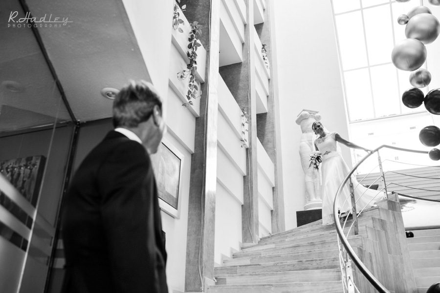Bride on the stairs at Hotel Estela Barcelona