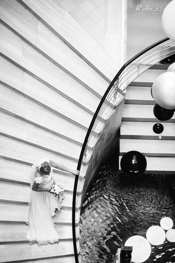 Bride on the stairs at Hotel Estela Barcelona