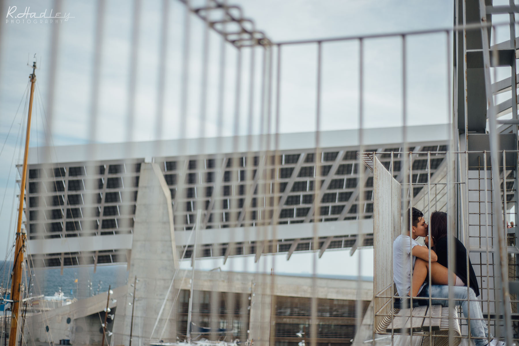 Couple kissing near Barcelona Solar Panel